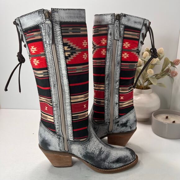 Dingo Western Southwest Neoprene Knee High Boot Black/White/Red Women 7M NWB - Picture 7 of 11